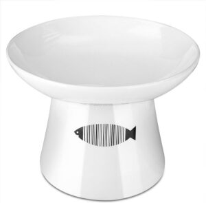 Yangbaga Cat Raised Food/Water Bowl for Elder Big Cats, Non-Skid 4.8x6.4in Premium Ceramic Cat Bowls with Stand, Sturdy and Anti-Fall… (White)