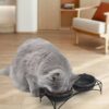 Y YHY Ceramic Raised Pet Bowls 12 oz Capacity 2.75” Height Sturdy Metal Stand, Grey