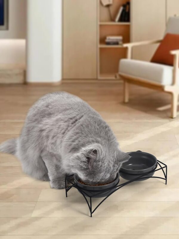 Y YHY Ceramic Raised Pet Bowls 12 oz Capacity 2.75” Height Sturdy Metal Stand, Grey