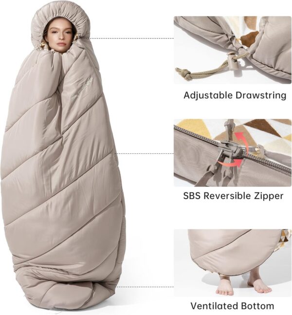 BISINNA XL Wide Sleeping Bag for Adults 3-4 Season Large Flannel Liner Single Warm Comfortable Lightweight for Camping Hiking Backpacking Outdoor with Compression Sack