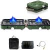 1729d17c94dd740c 2 Burner Propane Stove with Grill, 18,000 BTU, Portable Camping Stove, Foldable Camp Stove, Gas Stove with 2 Adjustable Burners, Piezo Ignition & Easy Carrying Handle (Green)
