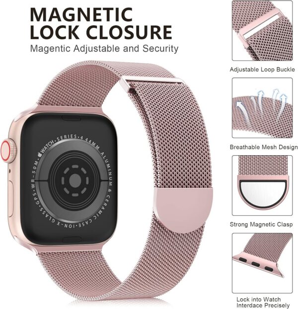 173c94d82ad9373e OULUOQI Compatible with Apple Watch Band Series 9, Ultra/Ultra 2, SE 8 7 6 5 4 3 2 1 38mm 40mm 41mm 42mm 44mm 45mm 49mm Women and Men, Stainless Steel Milanese Loop Magnetic Clasp Replacement for