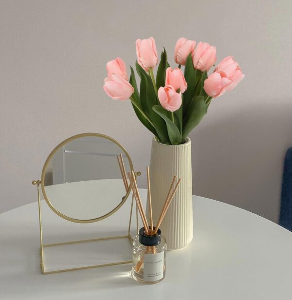 IPOPU 12PCS Pink Tulips Artificial Flowers for Decoration Fake Tulips Real Touch Fake Pink Flowers Artificial Floral Arrangements Pink Faux Tulips Decor Table Home Kitchen Wedding Decorations (Pink)