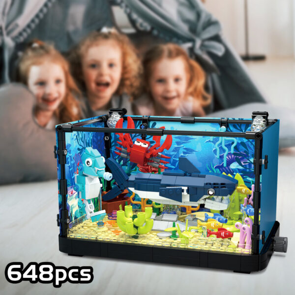 Fish Tank Kit with Lights, MOC Aquarium Marine Animal Building Blocks for Kids 6+, Bricks Toys Gifts