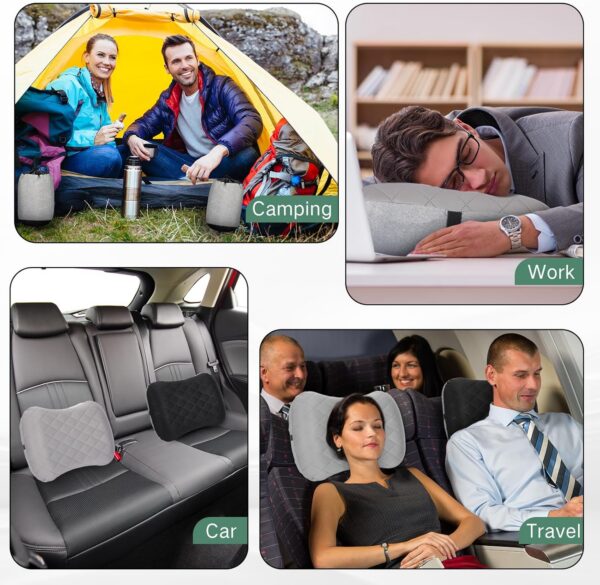 178fbc30a632c1ae 2 Pack Inflatable Travel Camping Pillow with Removable Cover Backpacking Blow up Neck Air Pillow Compressible for Lumbar Support Travel Hiking(Black,Grey)