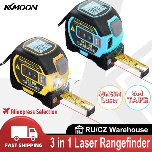 179ebf506ef6a968 3 in 1 Laser Rangefinder 5m Tape Measure Ruler LCD Display with Backlight Distance Meter Building Measurement Device