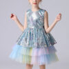 Kids Dress For 4-12 Girls Sequined Cake Skirt Wedding Party Tailing Elegant Princess Sleeveless Children’s Dresses