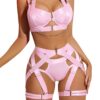 Avidlove for Women Sexy Strappy Underwire Push Up Bra Garter Set Lingerie with Chain