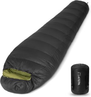 17f0bfabdf5a6f12 ATEPA Down Sleeping Bag for Adults, 650FP Recycled Mummy Cold Weather Ultralight 3 Season Waterproof Compact Packable Sleeping Bag with Stuff Sack & 15D Nylon Shell for Backpacking Camping Hiking