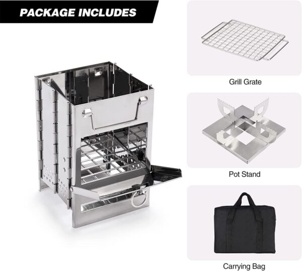 17f3a5b6b3e2c926 REDCAMP Large Camping Wood Burning Stove, Stainless Steel Compact Portable Foldable Folding Mult Fuel Camp Stove, Perfect for Backpacking Hiking Travelling Outdoor Cooking Picnic BBQ, Large
