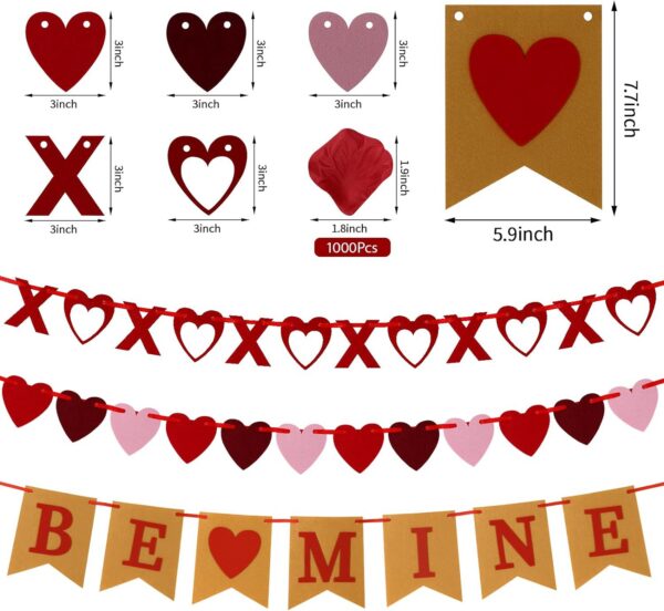Red Rose Petals Decorations Set, 1000 Pieces Artificial Rose Petals with 3Pcs Romantic Banner, Rose Petals for Romantic Night for Her Set, Special Night Party Decor for Home, Wedding, Anniversary