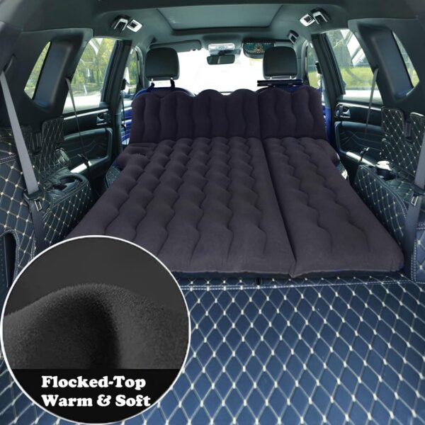 18165e32166f197e SUV Air Mattress with Cup & Phone Holder, Flocked-Top Inflatable Car Mattress with Two Air Pillows & Electric Air Pump, Ideal SUV Mattress for Camping, Travel, and Road Trips (Grey)