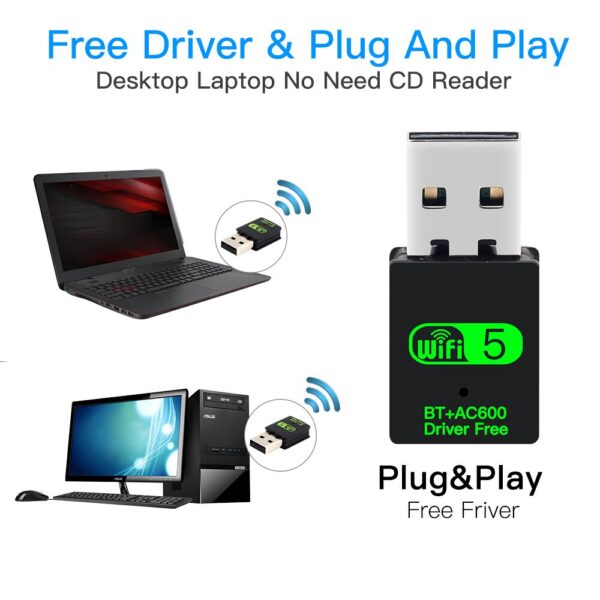 FENVI 600Mbps Bluetooth Adapter 2in1 Dongle Dual Band 2.4G 5GHz USB WiFi 5 Network Wireless Wlan Receiver DRIVER FREE