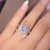 Huitan Wedding Set Rings for Women 2Pcs Sier Color Band with AAA Cubic Zirconia Engagement Party Fashion Female Jewelry