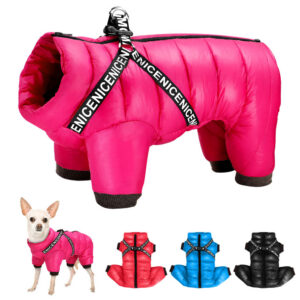 Winter Clothes Super Warm Pet Dog Jacket Coat With Harness Waterproof Puppy Clothing Hoodies For Small Medium Dogs Outfit