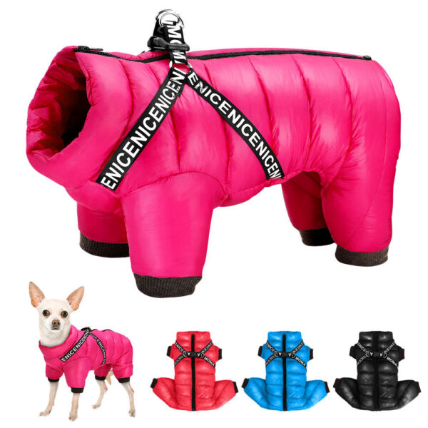 Winter Clothes Super Warm Pet Dog Jacket Coat With Harness Waterproof Puppy Clothing Hoodies For Small Medium Dogs Outfit