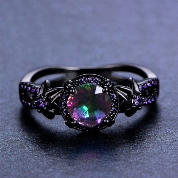 Fashion Black Bright Colorful Diamond Rings For Women Wedding Anniversary Beach Party Gift Jewelry