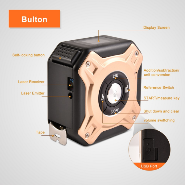 40M Tape Measure Distance Meter Stainless Digital Retractable Roll Cord Rangefinder Woodworking Laser Measuring Tool