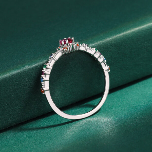 Creative Rainbow Series Ruby Emerald Oval Small Diamonds Couple Ring Original Sterling Sier Geometric Anniversary Gift Jewelry