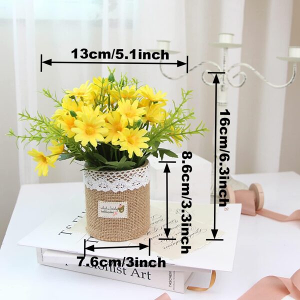 XONOR Artificial Flowers - Set of 4 Mini Fake Potted Silk Daisy Flowers for Home Decor Wedding Office Tabletop Decoration