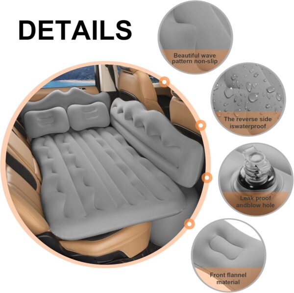 186b2c2263eead56 Vextone Inflatable Air Mattress Rear Back Seat Car Bed - PVC Thickened Travel Camping Air Mattress for SUV Cars, Gray Sleeping Car Mattress - Universal Fit, with Pillows, Piers, Repair Pad