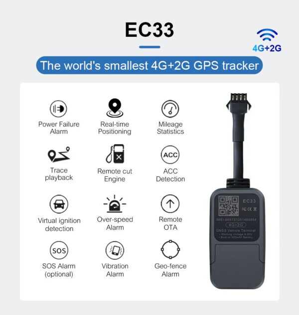 18823ebc022066f0 2pcs EC33 4G+2G GPS tracker with 300mAh battery TrackerKing The smallest tracker Relay GPS Rastreador GPS J16 Acc Alarm
