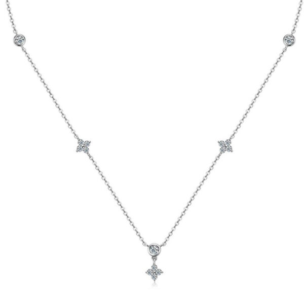 Rose Four Leaf Clover Moissanite Necklace Sier Plated Yellow/White Gold Diamond Choker Chain for Women Jewelry