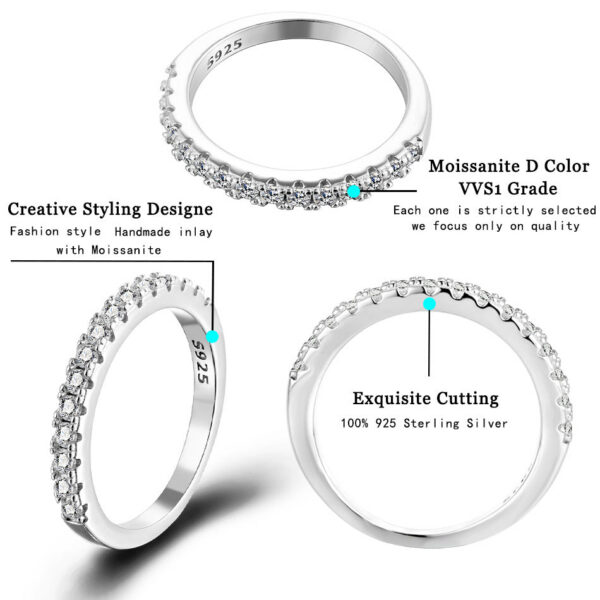 Moissanite Ring Sterling Sier with White Gold Plated Full Diamond Eternity Band Engagement Wedding Rings for Women