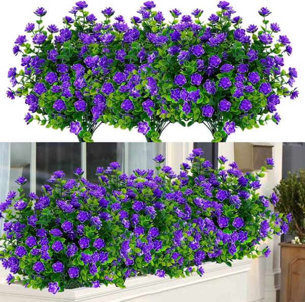 18c0fba43633af6a 24 Bundles Outdoor Artificial Flowers UV Resistant Fake Boxwood Plants, Faux Greenery for Indoor Outside Hanging Plants Garden Porch Window Box Home Wedding Farmhouse Décor (Magenta)