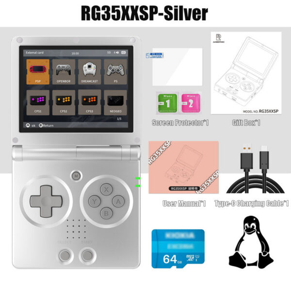 ANBERNIC NEW RG35XXSP Retro Game With 64G TF Card Portable Gaming Console 3.5 Inch IPS Screen 3300mAh Battery HDMI-Out