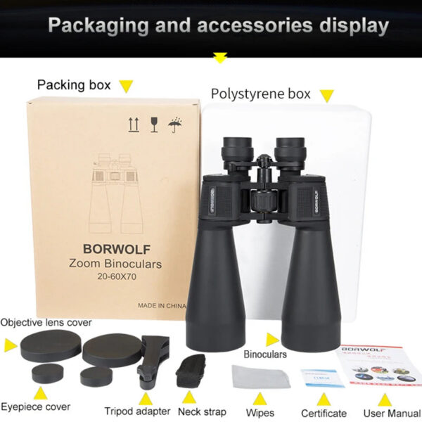 18f65e42b7ed0f5f BORWOLF 20-60X70 Binoculars High Magnification Long Range Zoom 60 Times Hunting Astronomical Telescope HD Professiona Zoom