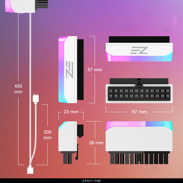 ATX 24 Pin to 90 Degree Plug Adapter ARGB Mainboard Motherboard Power Supply Cable Modular DIY Mounting Accessessory