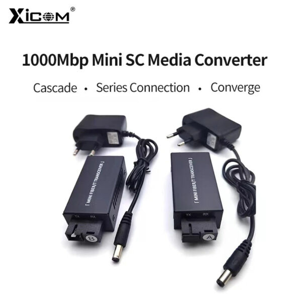 1 Pair Gigabit 100/1000M A/B SC Ethernet Fiber Switch Media Converter Rj45 Optic Transceiver 20KM fibra Switch with Power Supply