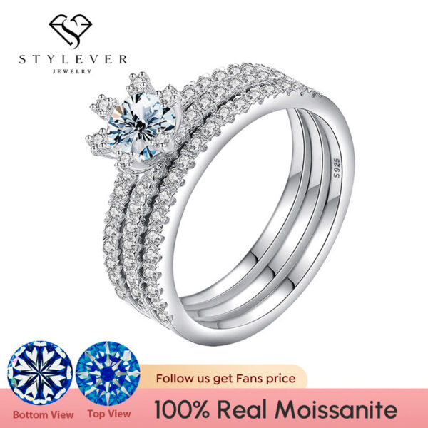 Stylever D Color Moissanite Diamond Engagement Wedding Rings Set for Women Sterling Sier Trendy Fashion Jewelry