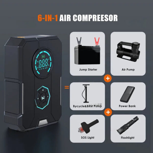 1950a4df1785c79a 6 In 1 Car Jump Starter Pump Portable Air Compressor Power Bank Cars Battery Starters Starting Auto Tyre Iator