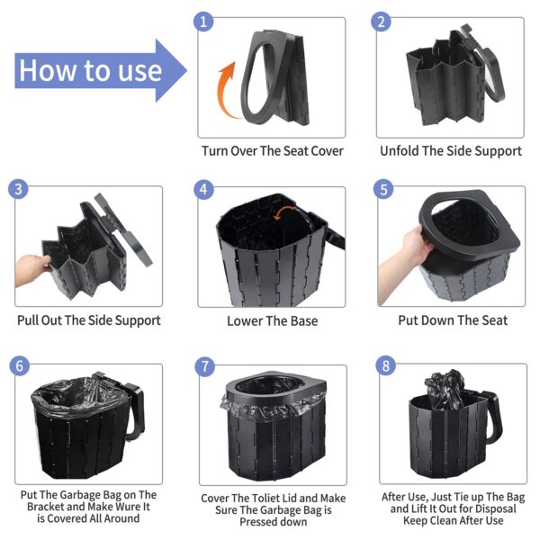 19661a2930a4c1c1 Portable Adults, Porta Potty Travel Commode Bucket Toilet for Camping, Car, Travel, Outdoor, Hiking, Backpack, Trips, Tent, Boat, Beach, Traffic Jam, Home