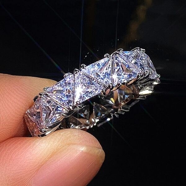 Eternity Triangle Lab Diamond Ring Sterling Sier Engagement Wedding Band Rings for women Bridal Party Jewelry Gift