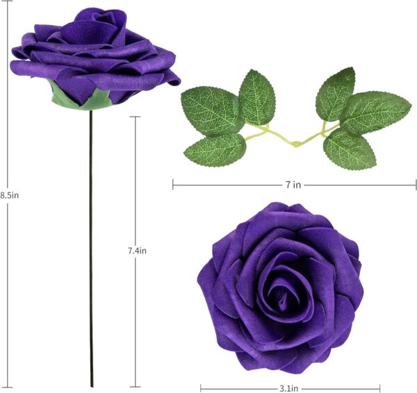 197e1646f45f37b6 Artificial Flower Foam Purple Rose 50pcs Real Looking Fake Rose with Stems Leaves for Home Decoration Party Garden Centerpieces DIY Wedding Bouquets(Purple)