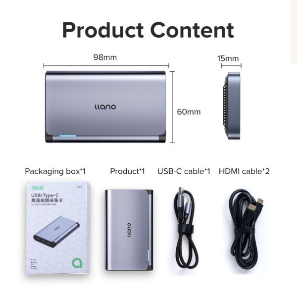 Llano 4K Audio Card, USB 3.0 HDMI Video Capture Device, Full HD 1080P for Game Recording, Live Streaming