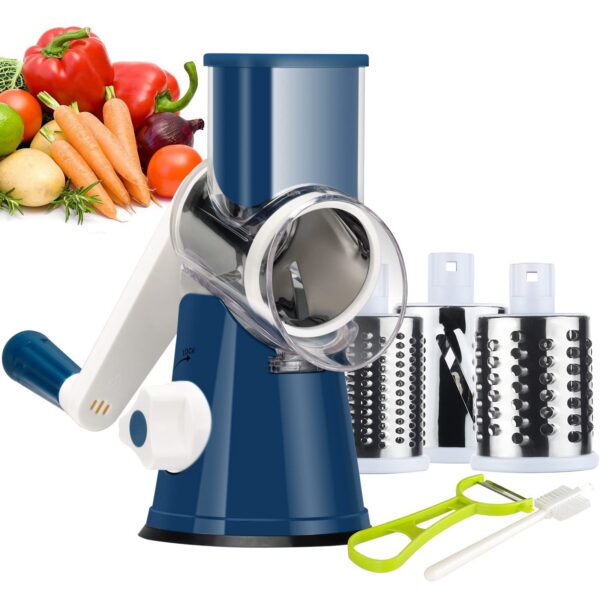 199d144d4245c86a Ourokhome Rotary Cheese Grater Shredder - 3 Drum Blades Manual Speed Round Food