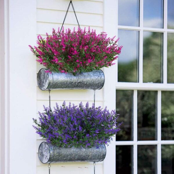 8 Bundles Outdoor Artificial Lavender Fake Flowers UV Resistant Shrubs, Faux Plastic Greenery for Indoor Outside Hanging Plants Garden Porch Window Box Wedding Farmhouse Decor (Orange Red)
