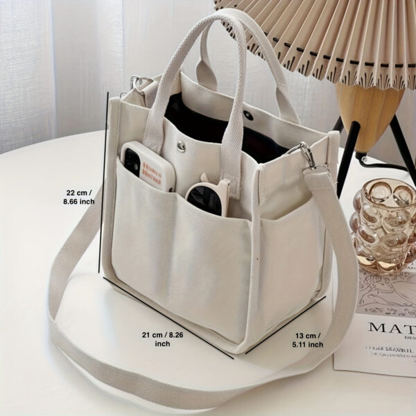 Mini Canvas Satchel Bag With Top Handle, Multi Pockets Shoulder Bag, Portable Lunch Box Storage Bag