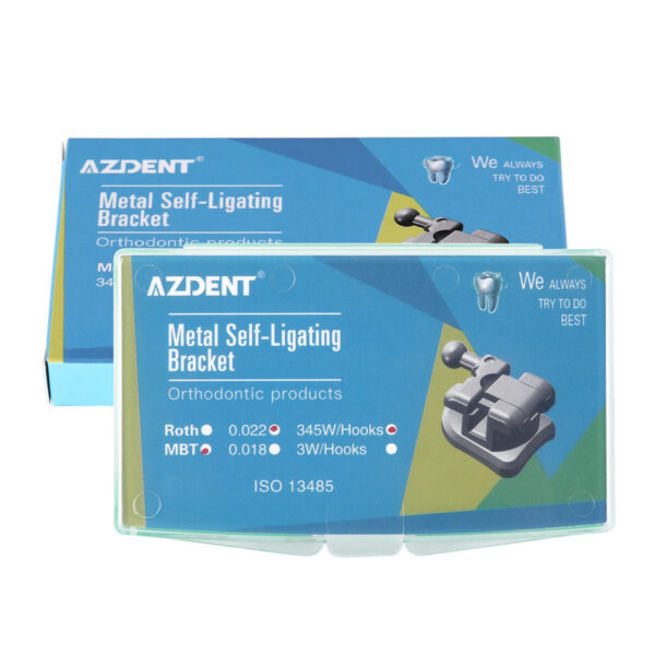 AZDENT 5 Boxes Dental Brackets Orthodontic Braces Passive Self Ligating MIM Monoblock With Buccal Tubes MBT/Roth 0.022 345 Hooks