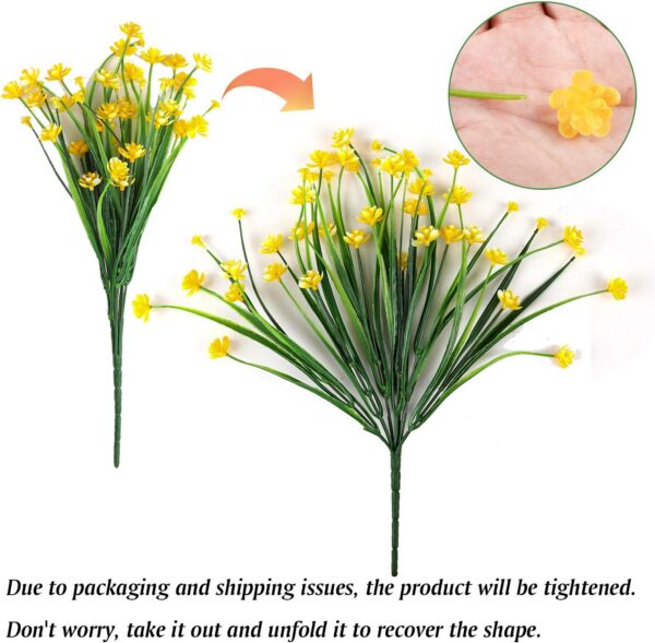 1a3f9dadfcb641f2 CEWOR 9pcs Artificial Flowers, UV Resistant Faux Outdoor Flowers, Fake Plastic Flowers for Cemetery Decoration Home Kitchen Bedroom Wedding Party Decor (Yellow, Purple, Green)