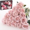 15Pcs Artificial Roses Velet Real Touch Single Stem Fake Roses Silk Realistic Bouquet Flowers Arrangements Home Office Garden Grave Party Wedding Decoration(Light Pink-15p, Blossom Roses)