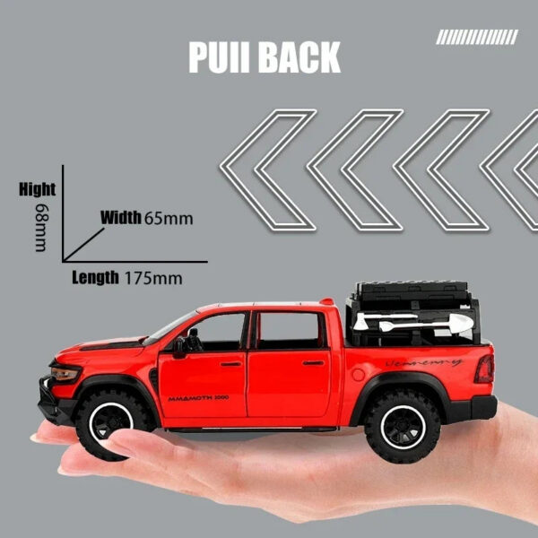 1:32 Dodge RAM Mammoth Pickup Truck Off Road Alloy Model Sound & Light Pull Back Collection Gift For Boys Children Kid