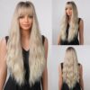 1a5a225b0cfea3a3 Long Water Wave with Bangs White Colorful Cosplay Silky Wig for Women Daily Party Natural Soft Synthetic Hair Heat Resistant