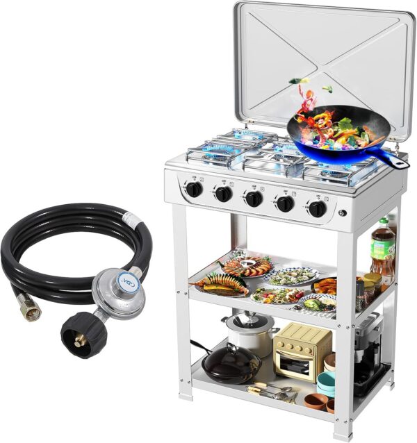 1a5b4f95379233ea Propane Gas Stove-300000BTU Portable Gas Stove with Support Leg Stand and Wind Blocking Cover Adapter Auto Ignition Camping Stove 4 Burner LPG for RV, Apartment, Outdoor Cooking