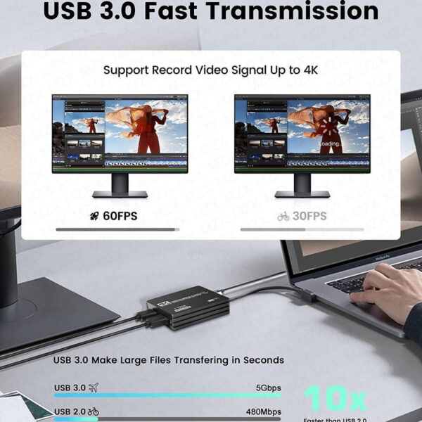 MZX Video Capture Card Board USB 3.0 4K HDMI-compatible A Type C 60fps 1080P Loop-Out 30Hz Recorder Grabber Audio OBS Game Live