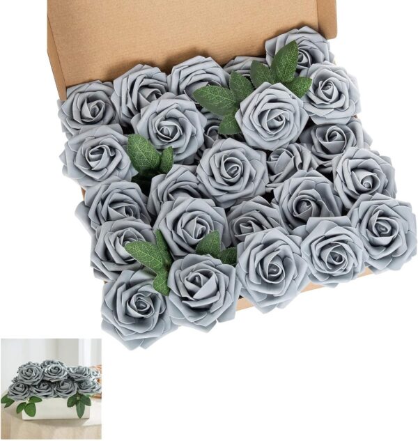 1a72eefab632156d Artificial Flower Foam Purple Rose 50pcs Real Looking Fake Rose with Stems Leaves for Home Decoration Party Garden Centerpieces DIY Wedding Bouquets(Purple)